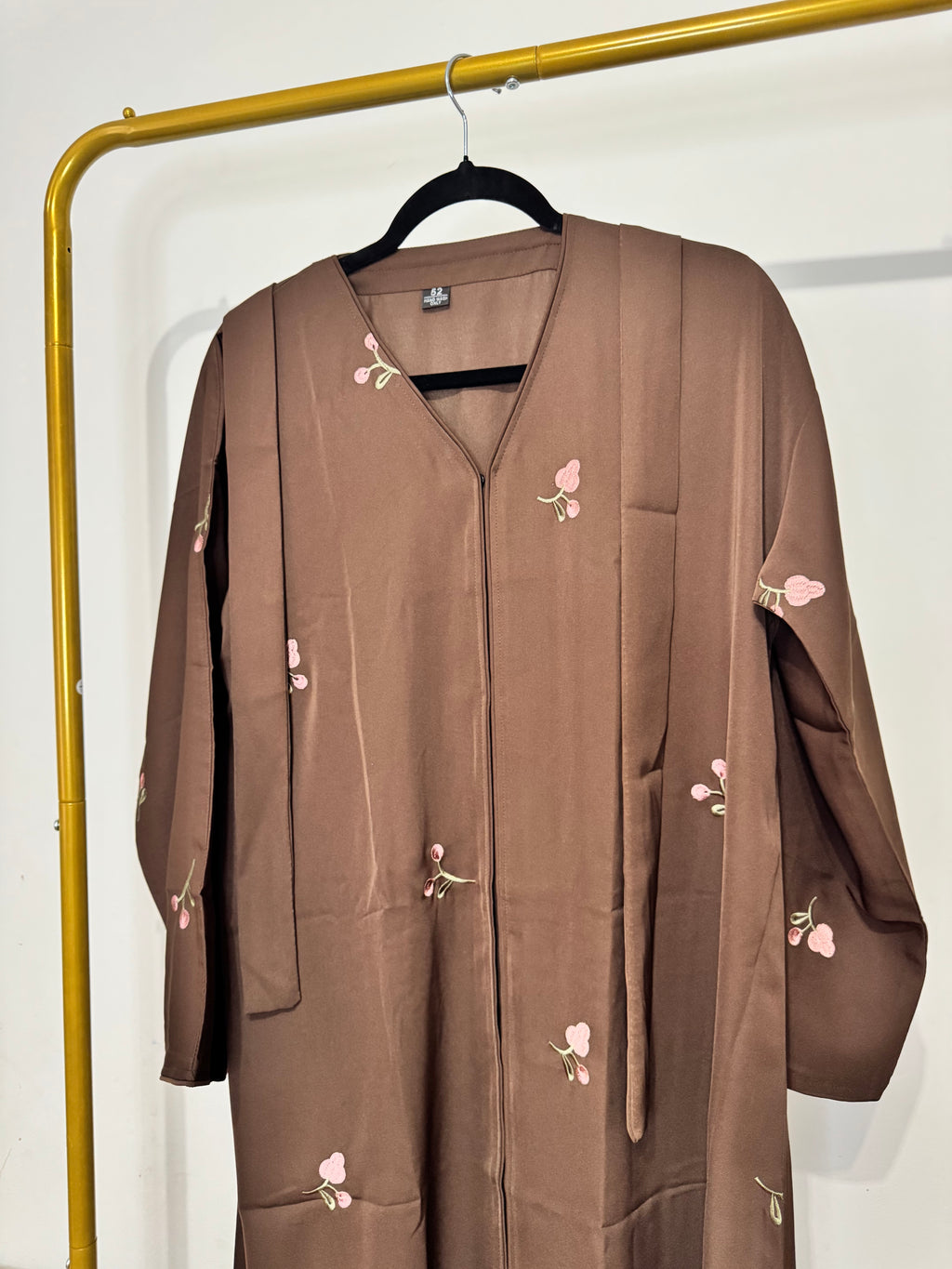 Chocolate Embroidery Open Abaya Jacket