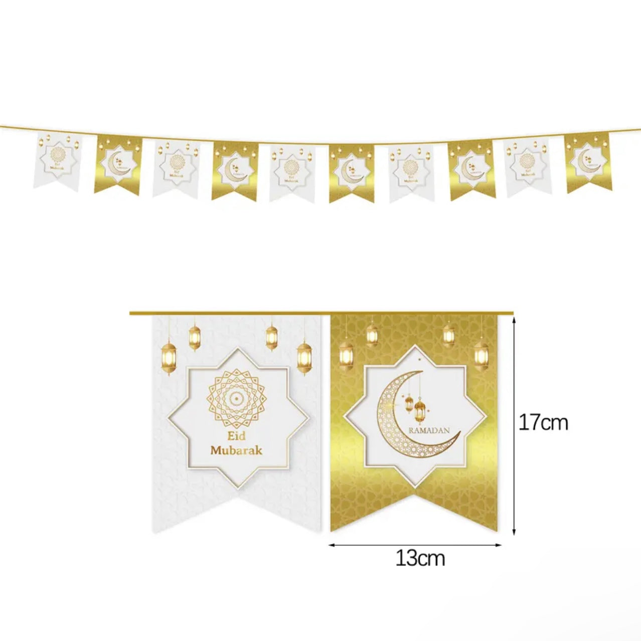 Eid & Ramadan Mubarak Banner - White and Gold