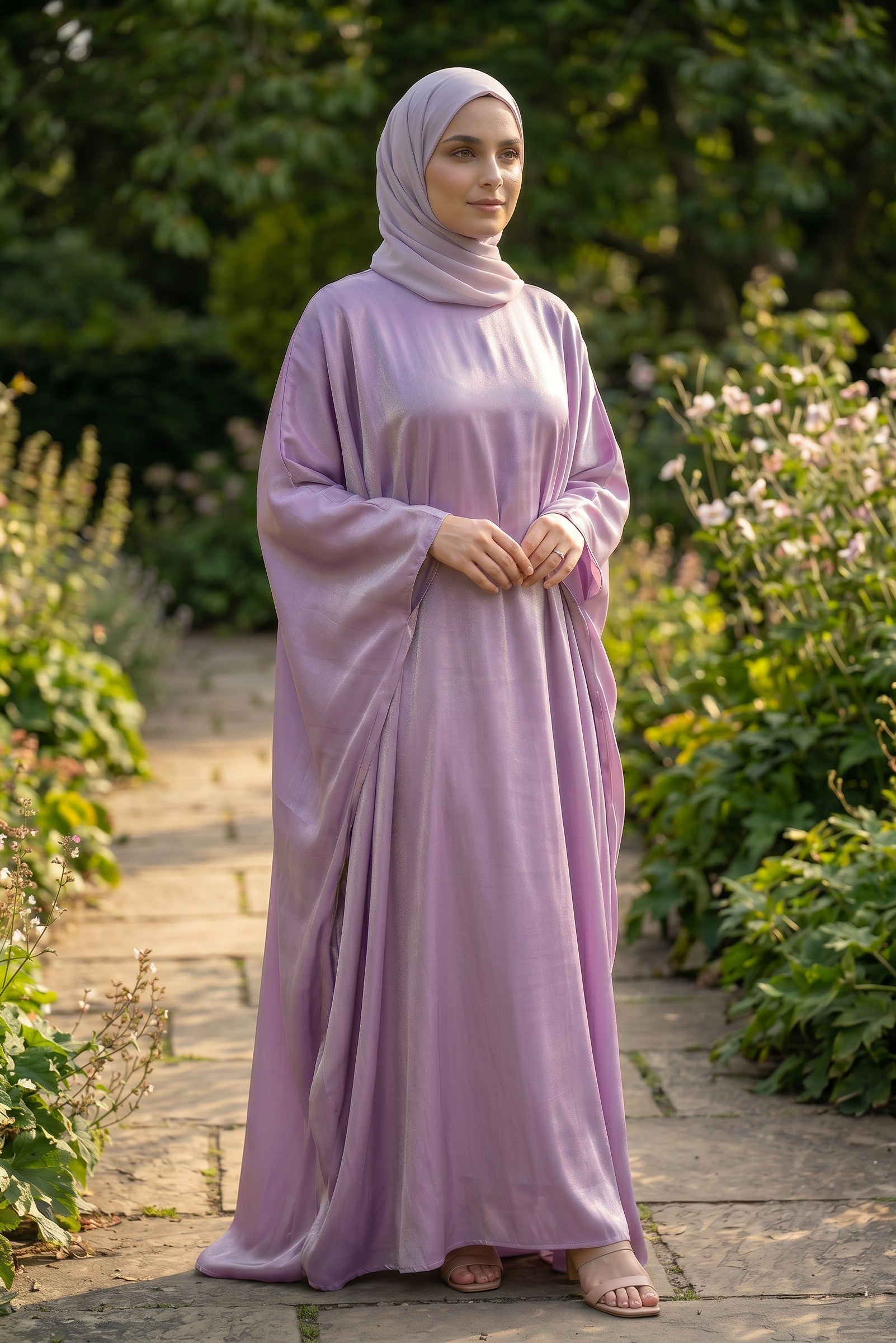 Shimmed Kaftan Abaya Baby Pink