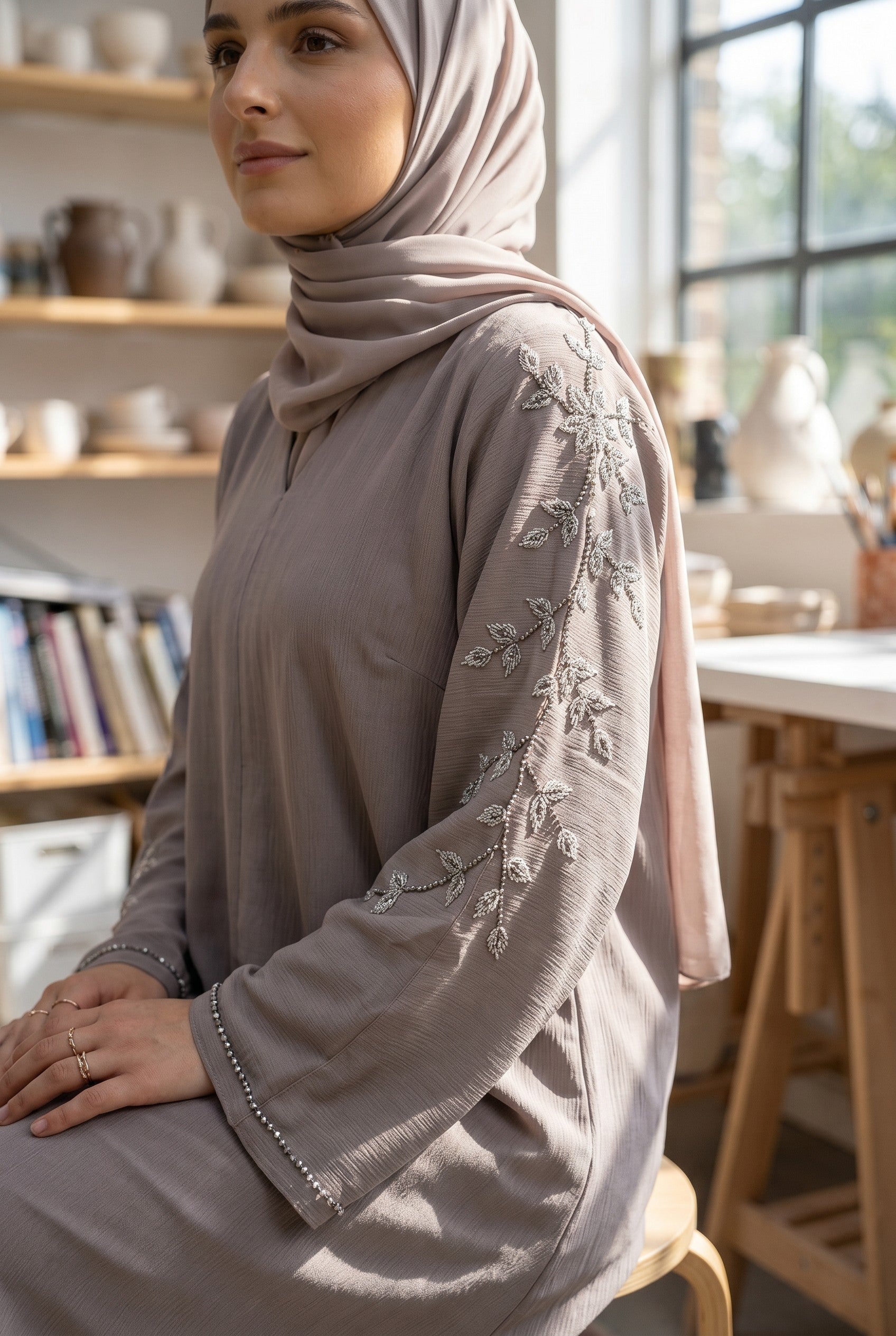 Luxury Soft Purple Beaded Abaya