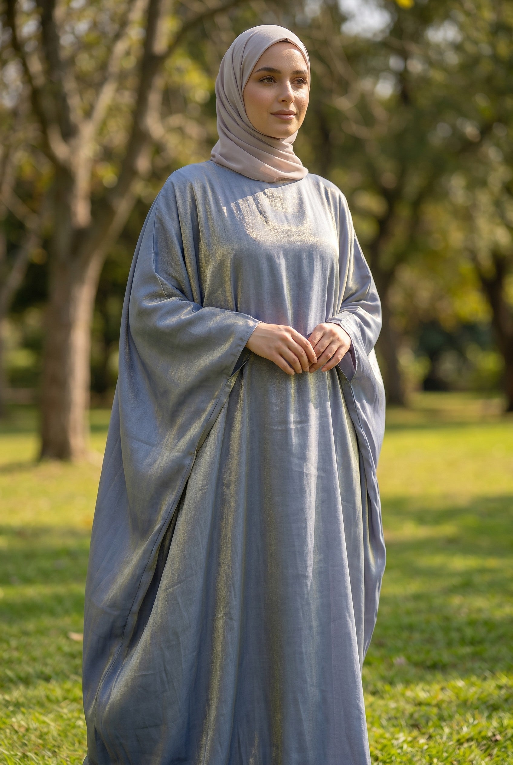 Shimmed Kaftan Abaya Silver Moon
