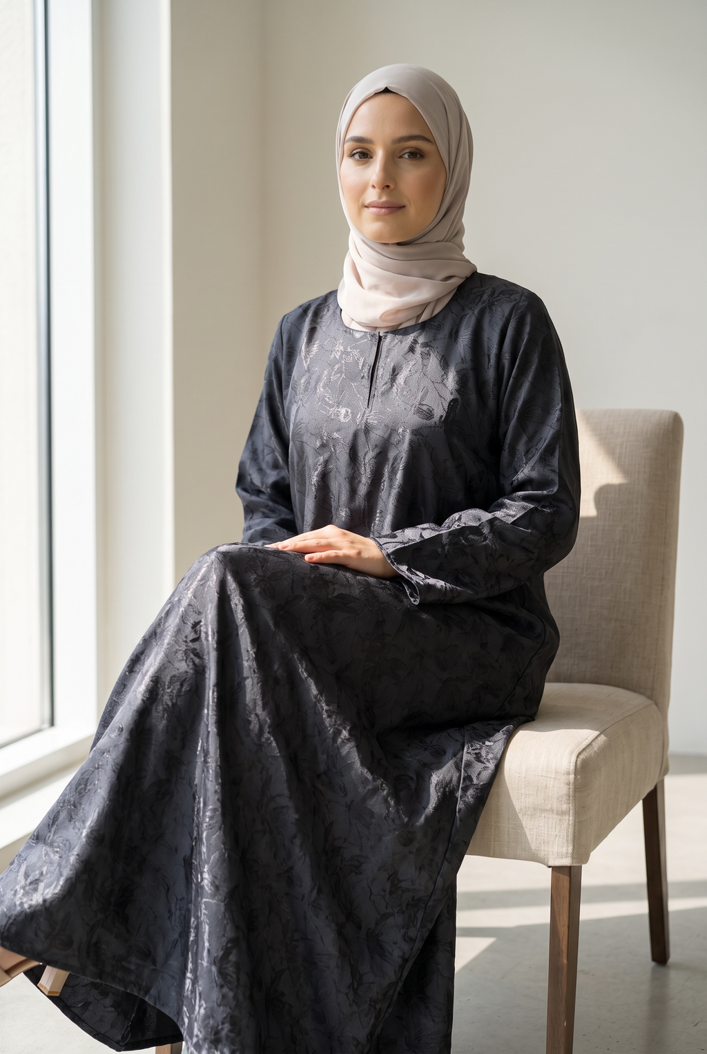 Black Printed Closed Abaya