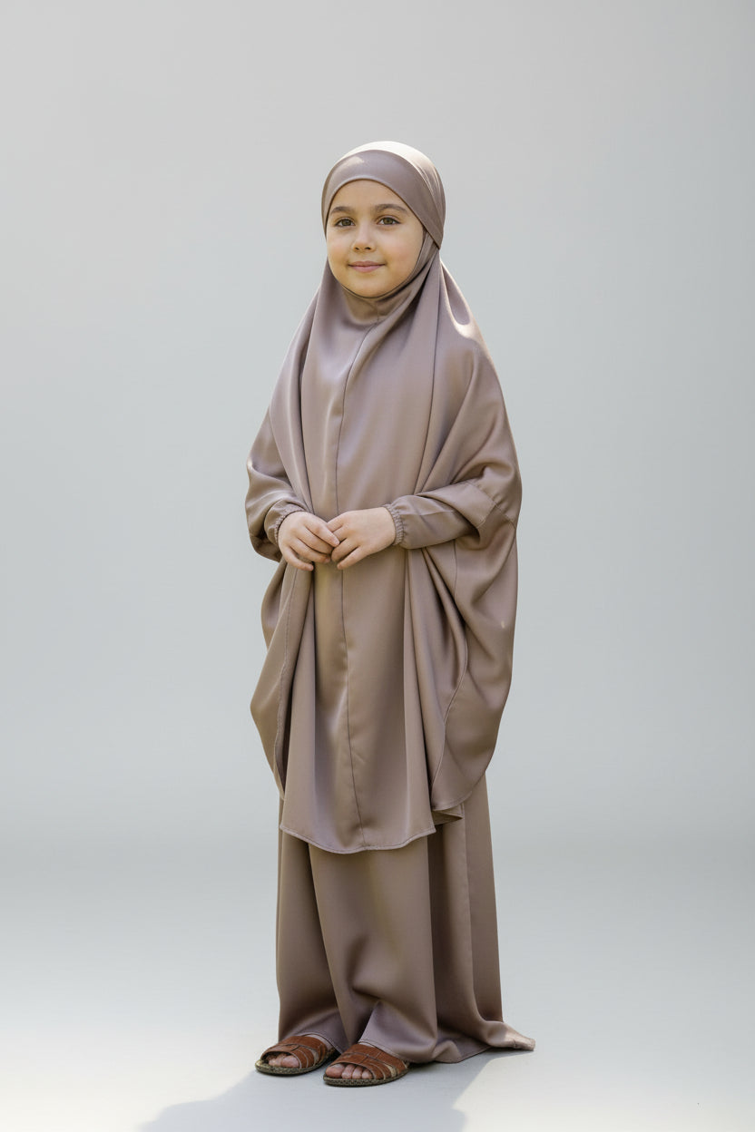 Khaki Satin Khimar Set