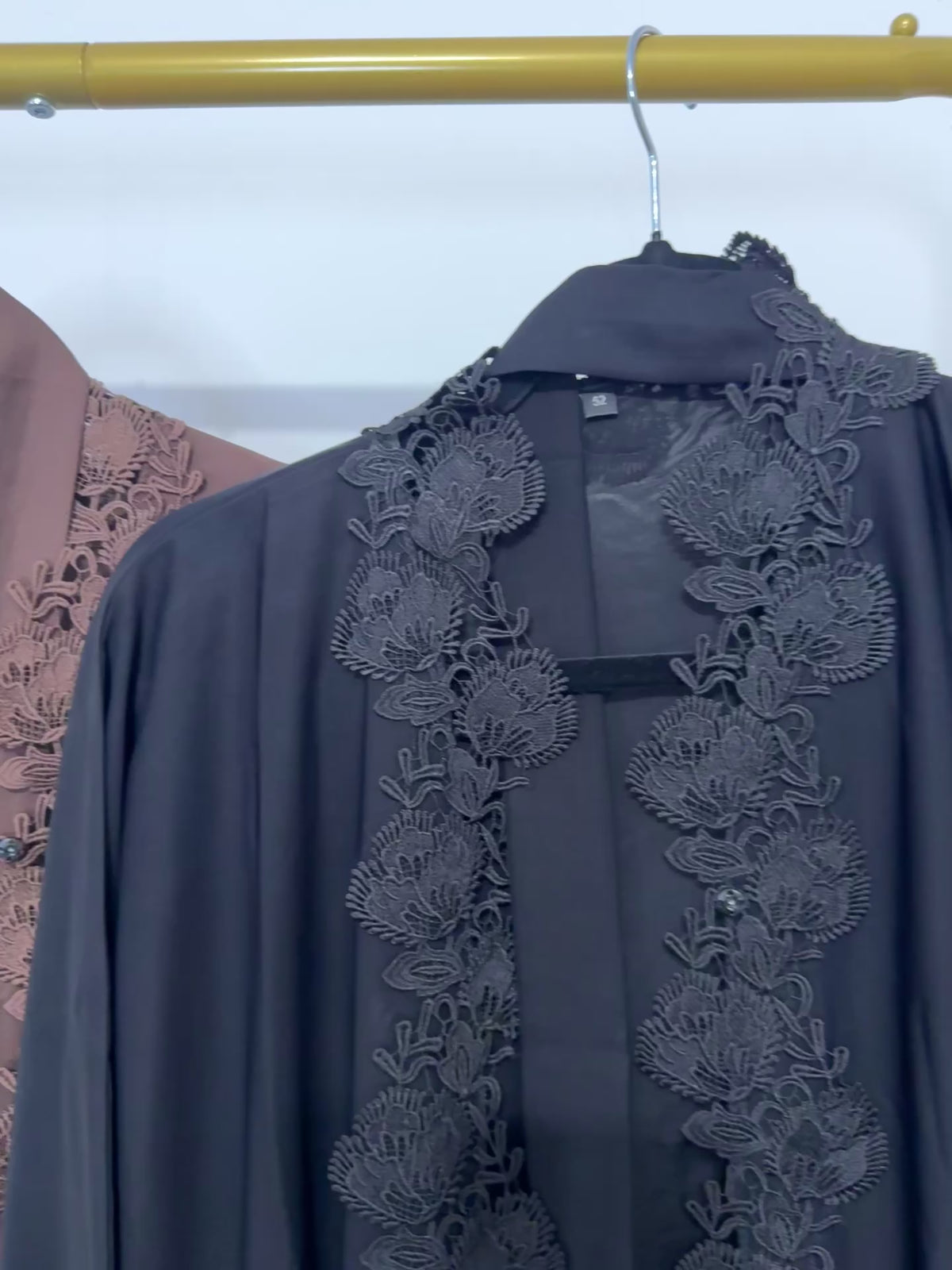 Chocolate Floral Lace Abaya