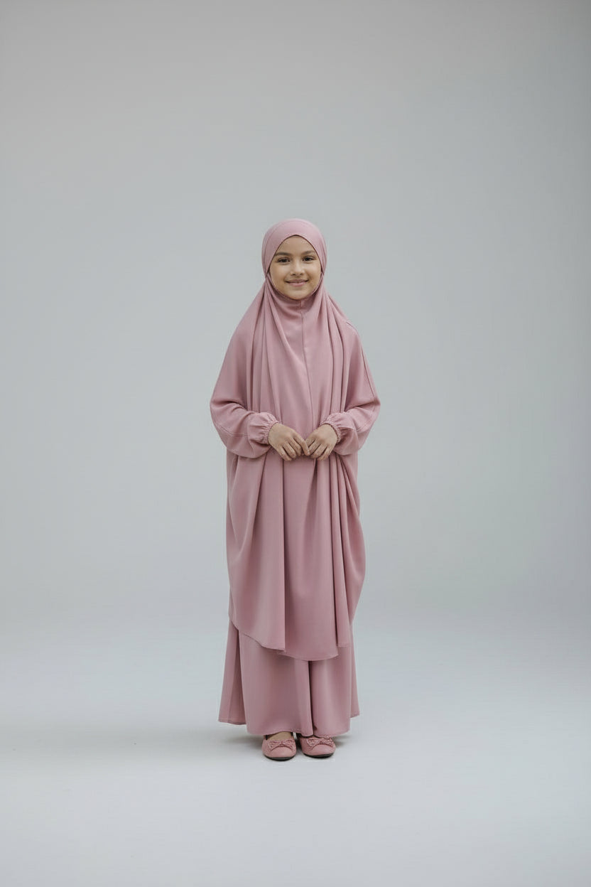 Blush Pink Satin Khimar Set