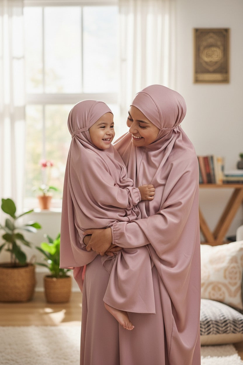 Blush Pink Satin Khimar Set