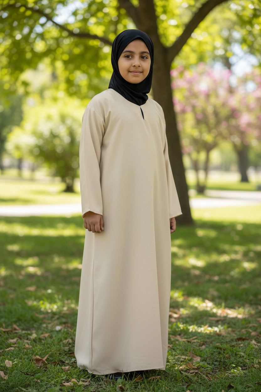 Classic Sand Beige Girls Abaya